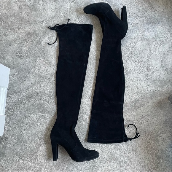 Stuart Weitzman Black Suede Over the Knee Thigh High Highland Boots EUC Size 6.5 - Picture 5 of 12